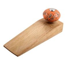 Orange And Black Etched Ceramic Wooden Door Stopper